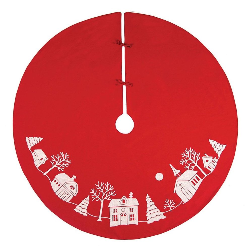 Peaceful Village Embroidered Christmas Tree Skirt 54 inches Across